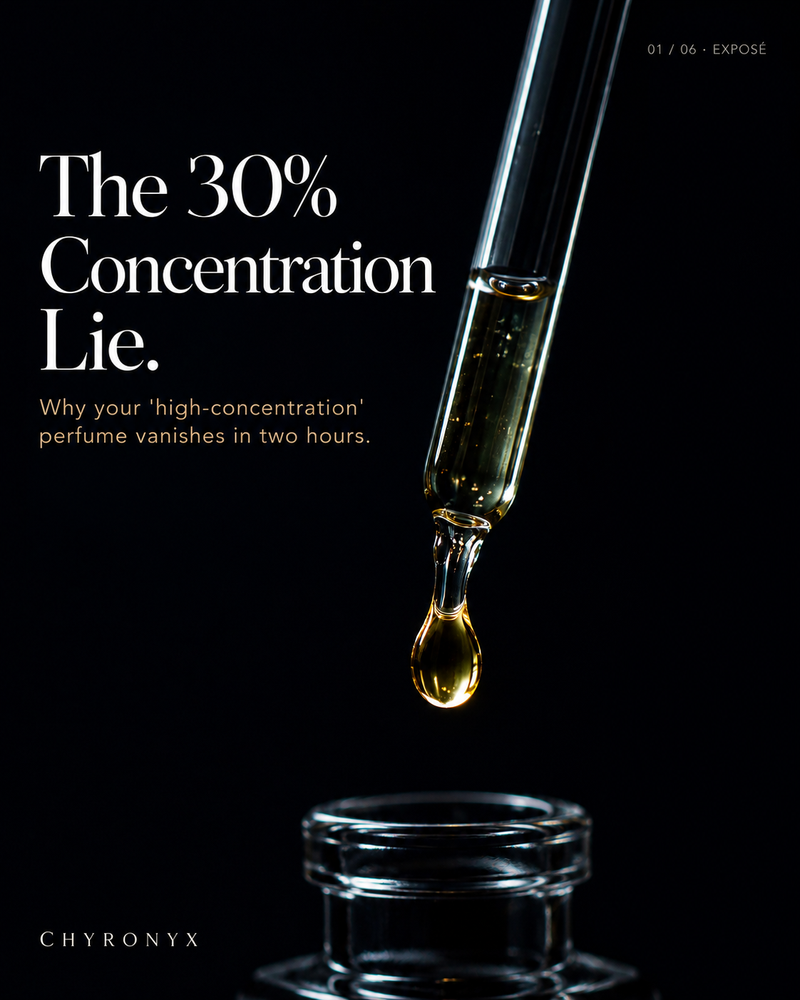 The 30% Concentration Lie - Laboratory glass pipette dropping pure extrait perfume into bottle